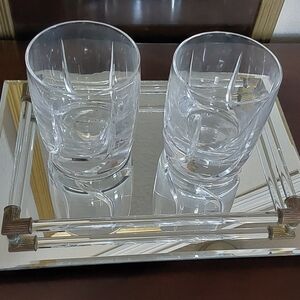 1 PAIR LENOX CRYSTAL CLEAR CUT OLD FASHION SWIRL 4- INCH GLASS